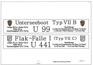 Namensschild für Modellständer mit Daten  -  U441 (Flakfalle I)  oder  U 99 - Bild 1 von 5