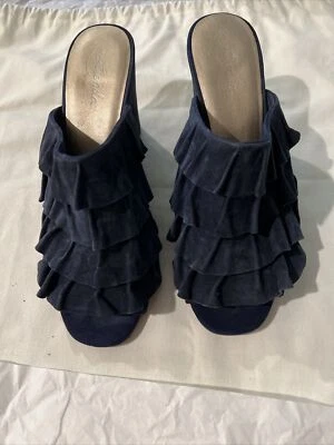 Liendo Seychelles Ronda Cuñas Zapatos Azul Gamuza Volantes Anthropologie Dedos Abiertos 8 Foto 1 de 4