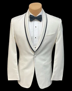 Men's Ike Behar Ivory Tuxedo Jacket Slim Fit Shawl Lapels with Black Satin Trim - Picture 1 of 6