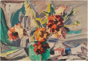 Antiguo bodegón floral expresionista - firmado Norman - Imagen 1 de 3
