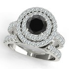 2.5 Carat Black Diamond Desinger Double Halo Engagement Ring Set 14K Rose Gold