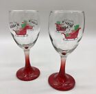 Set of 2 CRISTAR Red Stemmed Aragon Wine Glasses " You're Sleigh'n It " 10 Oz ??