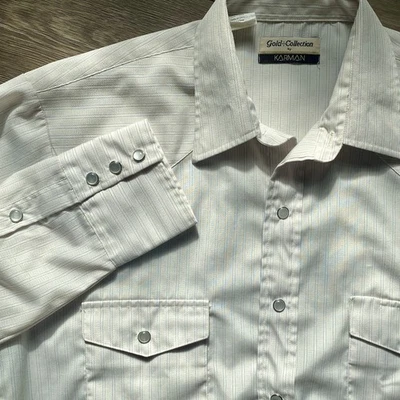 Camisa a Rayas Crema A Presión Perla Occidental Karman Colección Dorada Para Hombre 16/34 Vaquero Foto 1 de 4