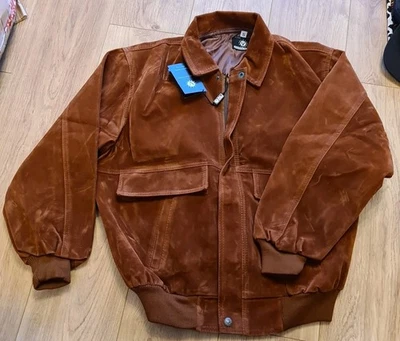 Men's Brown Faux Suede Size S 46" 116cm Chest Blouson Bomber Jacket Elasticated  - Image 1 of 4
