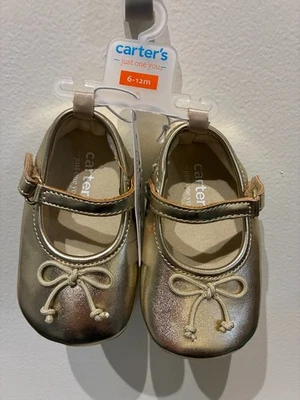 Zapatos planos de ballet con lazo dorado Carter's talla 6-12 meses nuevos con etiquetas Foto 1 de 3
