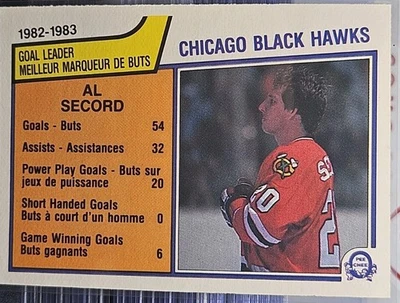 83-84 O-Pee-Chee Al Secord Goals Leader 🚨🚨🚨 Chicago Blackhawks  - Image 1 of 4