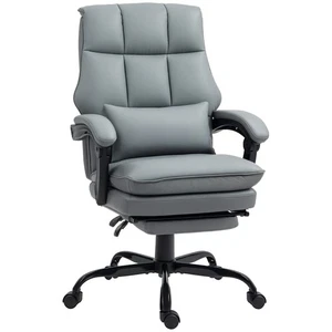 HOMCOM Executive Office Chair, PU Leather Desk Chair with Armrests Grey - Picture 1 of 11