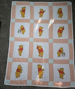 Vtg Winnie The Pooh Friends Patchwork Quilt Double Sided Baby Blanket Handmade - Picture 1 of 6