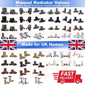 Manual Radiator Towel Warmer Valves 15mm - Straight Angle Corner Round Square - Picture 1 of 51
