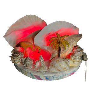 Vintage Küstenmuschel TV Lampe Doppelmuschel Muschel Flamingo Palme Seaworld - Bild 1 von 14