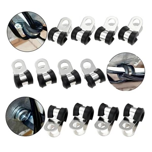 12pcs P Clips Rubber Lined Wiring Hose Pipe Clamp Hydraulic 3/16" Brake Gas Line - Picture 1 of 17