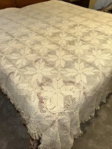 Vintage handgefertigte Baumwolle gehäkelt Tagesdecke Decke Ecru 86” x 89” keine Löcher - Bild 1 von 10