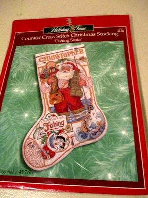 Bucilla Holiday Time Fishing Santa Counted Cross Stitch Christmas Stocking Kit - Image 1 of 3