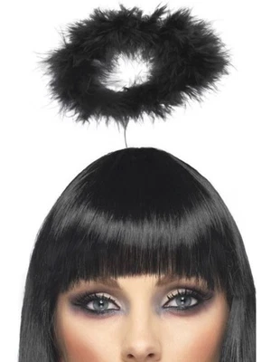 HALO DE PLUMAS NEGRO ÁNGEL CAÍDO OSCURO HADA GÓTICO MARABÚ DISFRAZ DIADEMA HALO Foto 1 de 2
