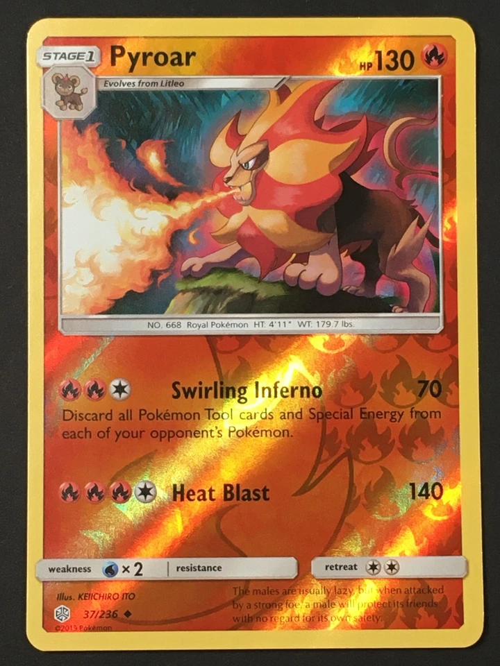 Pokemon TCG Pyroar 37/236 SM Cosmic Eclipse Reverse Holo Uncommon NM - Image 1 of 2