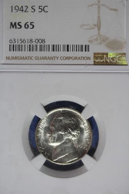 1942 S NGC MS65 JEEFERSON NICKEL #B51207 - Image 1 of 2