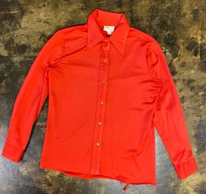 Size Medium - 1980s Womens Polyester Red Button Up Made in USA - Picture 1 of 3