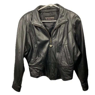 Chaqueta de Cuero Wilson’s Mujer Talla M Negra Corta Motociclista Motocicleta Moto Foto 1 de 4