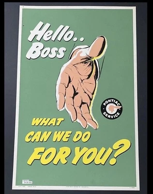 1956 Original Genuine GM Pontiac Poster 38x25” Dealers Hello Boss Car Holiday - Image 1 of 4