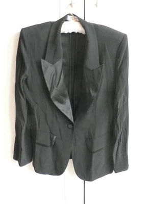 Tuxedo Jacket Black Satin Trim Crepe Size Medium Ladies Sonia   - Image 1 of 4