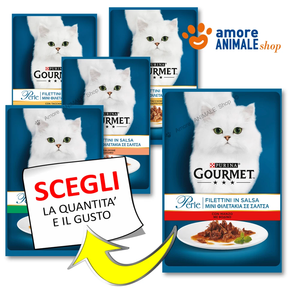 PURINA Cat GOURMET Perle → FILETTINI in Salsa - 85 gr - GUSTI MISTI - Per Gatto - Immagine 1 di 1