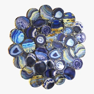 Blue Agate Round Flower Table Handmae Flowers shap Coffee Table - Picture 1 of 1