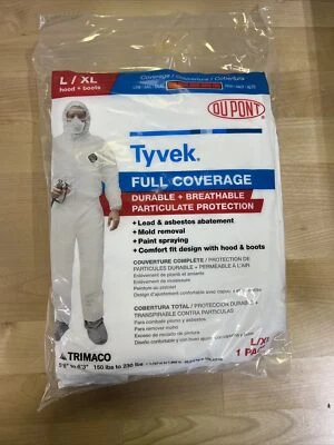 Dupont Tyvek Trimaco полный охват комбинезон размер L/XL с капюшоном + ботинки - Изображение 1 из 4