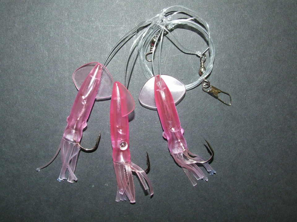 FFT SUPER PINK SQUID RIG KÖDER 3 x 4/0 HAKEN BOOT BASS COD MEER ANGELSCHNUR CLIP