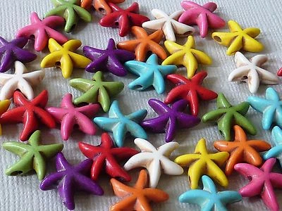 40 Seestern Perlen Mix bunt, Stern Sealife, Howlith 15mm Mischung 2191/Mix - Bild 1 von 4