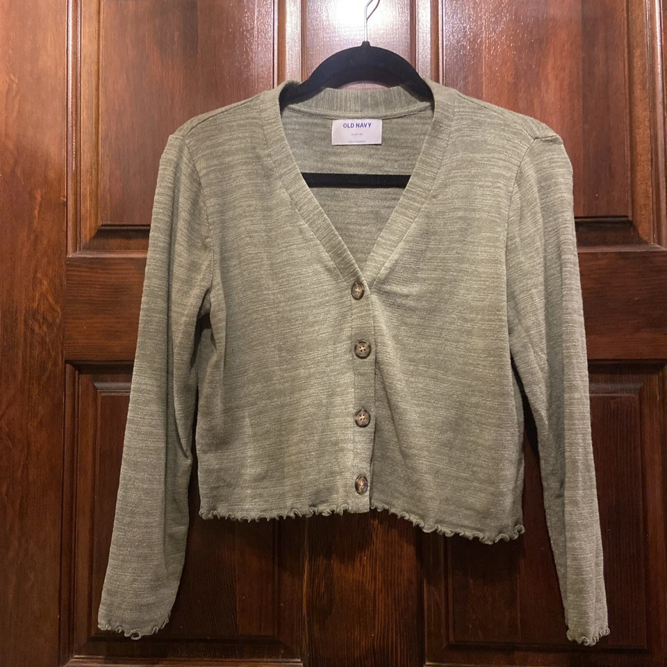 Suéter Recortado Verde Antiguo Azul Marino Niñas XL 14-16 Botones Foto 1 de 2