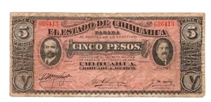 1914 Mexico 5 Peso Note, series C, VG - Picture 1 of 2