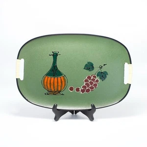 MCM Bar Tray Avocado Green Vintage 1960s Grapes Rattan Handles VGC - Picture 1 of 11