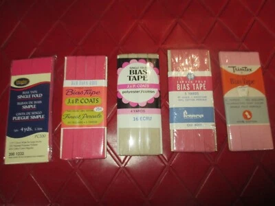 LOT Of Five PINKS & ECRU Cotton/Polyester 1/2" SINGLE FOLD BIAS TAPE - #E6 - Image 1 of 2
