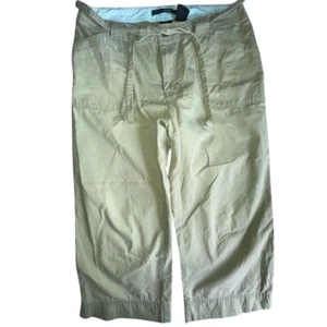 French Cuff Khaki Capri Pants Drawstring Waist Casual Cropped Size 12 - Picture 1 of 3