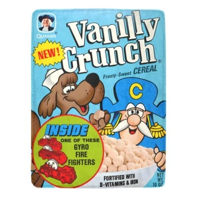 Vintage Style 70 Vanilly Crunch Cereal Box Gyro Firefighter Micro Fleece Blanket - Image 1 of 4