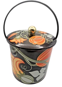 Vintage English Baret Ware Fall Pumpkin Motif Lidded Tin Handle England - Picture 1 of 10