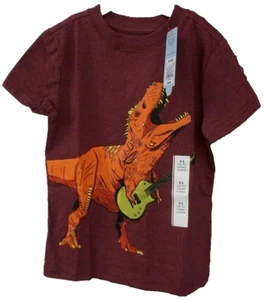 Boys Cat & Jack XS 4/5 Dino Dinosaur Playing Guitar T-Rex Burgundy New A - Picture 1 of 5