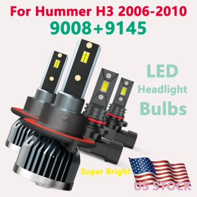 9008+9145 For Hummer H3 2006-2010 LED Headlight+Fog Light Combo 4 Bulbs Kit - Image 1 of 4