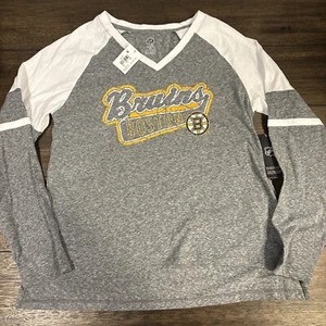 Boston Bruins NHL Two Toned Long Sleeve Tee Size Small 4/6 New Gray White - Picture 1 of 5