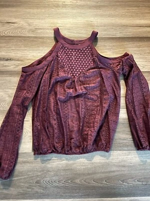 Blusa de encaje forrada ciruela sombra de ojos para mujer talla S mangas transparentes NUEVA Foto 1 de 2