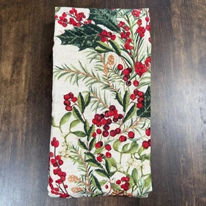 NEW POTTERY BARN HOLLY BERRY TABLE RUNNER EMBROIDERED CHRISTMAS HOLIDAY DECOR - Picture 1 of 9