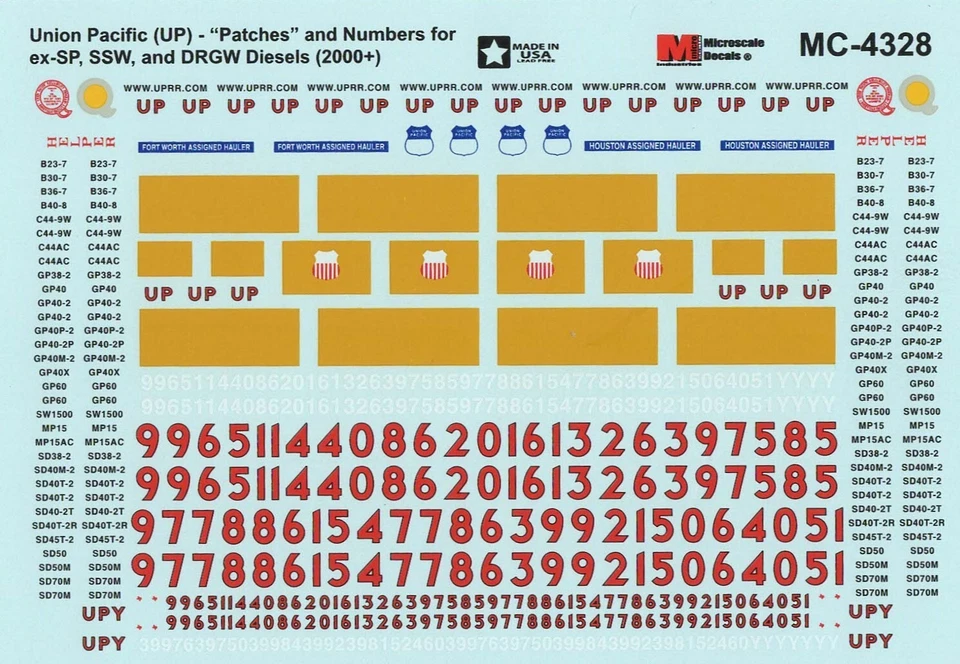Microscale MC-4328 HO Union Pacific UP Patches ex-SP C&NW D&RGW Locomotive Decal - Image 1 of 1