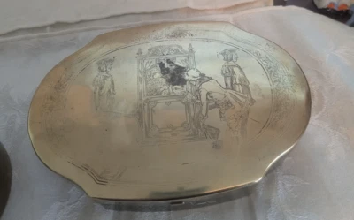 Contenedor de lata de caramelos de latón Schraff's Boston Mass de colección  Foto 1 de 4