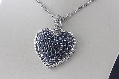 Alwand Vahan 14K White Gold 1.4ct Sapphire & Diamond Beaded Trim Heart Pendant - Image 1 of 4