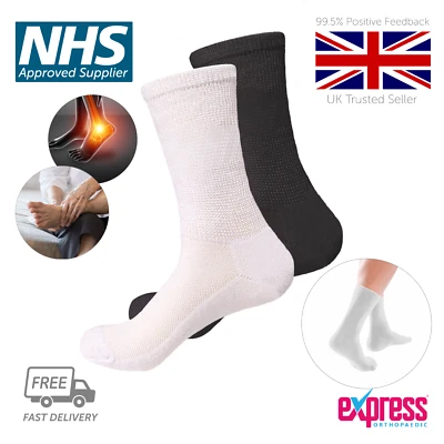 Diabetic Seamless Bamboo Socks, Soft Top, Padded Sole, Unisex, Black/White PAIR