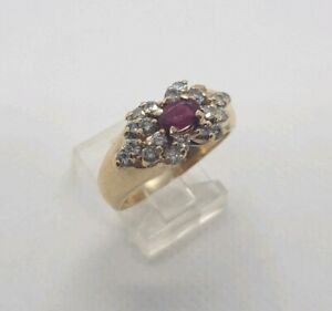 VINTAGE 14K GOLD RING DIAMONDS AND RUBY