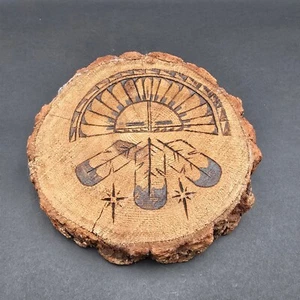 Native American Carved Wood Slab Wood Pyrography Signed TSOSIE OCETI SAKOWIM - Picture 1 of 9
