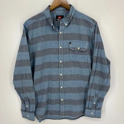 Quiksilver Long Sleeve Button Shirt Men's L Blue Striped Pocket Collared Beach - Image 1 of 4