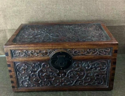 16'' China Antique Box natural Rosewood Beast storage box Old wood Box  - Image 1 of 4