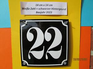 Hausnummer Nr. 22 Die Echte Emaille  weiße Zahl/schwarzer Hintergrund 14cmx14 cm